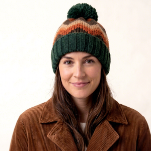 Gorro de Punto a Rayas con Pompón, Modelo 2026, 100% Acrílico, Unisex, para Invierno, Uso Casual para Adultos - Product Image 1