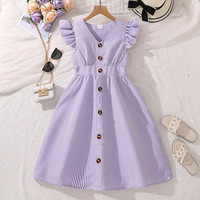 Robe de princesse rayée à manches volantées pour filles, nouvelle collection été 2025, style tendance, vêtements pour enfants