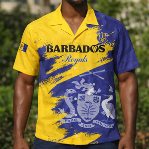 Chemise hawaïenne personnalisée du jour de l'émancipation de la Barbade Chemises hawaïennes Trident de luxe en or grande taille pour hommes pour le voyage - Product Image 1