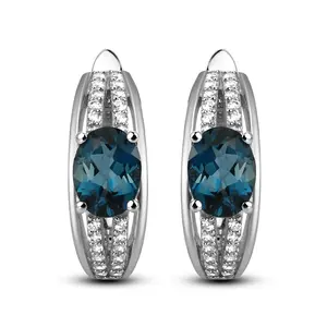 Abiding Ready To Ship Natural London Blue Topaz Earrings 925 Silver Women Wedding Earring