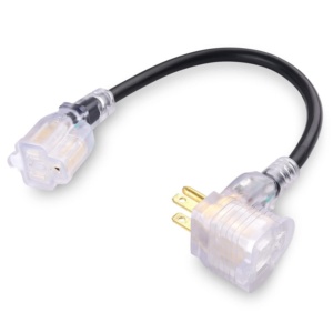 Rallonge électrique Linsheng 1 pi 13A/1625W avec prise de courant supplémentaire à LED et prise de courant traversante, rallonge courte à 2 prises - Product Image 1