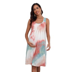 Robe <span class=keywords><strong>de</strong></span> <span class=keywords><strong>maternité</strong></span> sans manches imprimée tie-dye, nouvelle collection printemps/été, style doux et tendance, en polyester, pour l'Europe et l'Amérique (vente transfrontalière) - Product Image 5