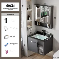 Ensemble de meubles de salle de bain en aluminium miroir avec finition laquée LED imperméable moderne, lavabo en céramique, design mural pour la maison et l'hôtel