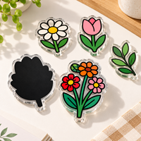 Aimant de réfrigérateur personnalisé en acrylique, motif floral de dessin animé mignon, découpe acrylique transparente pour la décoration de la maison et de la cuisine, vente en gros