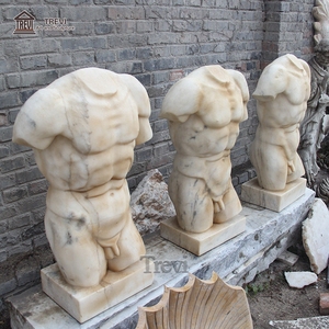 Sculpture de buste masculin en marbre de pierre sculptée à la main, torse musclé nu - Product Image 4