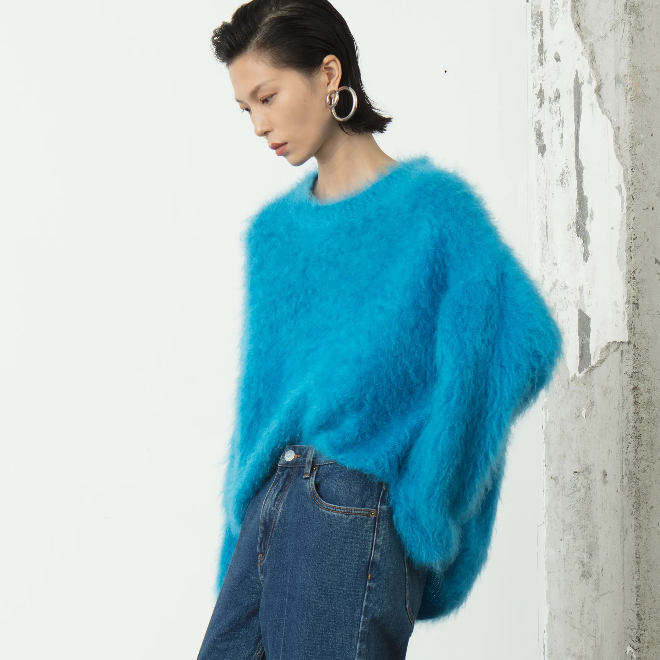 Maglione pullover lavorato a maglia in Mohair lavorato a maglia da donna a maniche lunghe fuzzy personalizzato