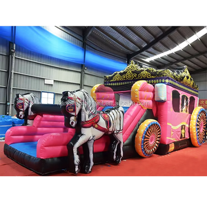 Castillo Inflable con Tobogán de Caballo Blanco y Carroza Rosa, Parque de Juegos Inflable para Eventos, Combo de Castillo Inflable - Product Image 3