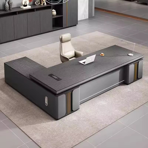Modern Luxury L Shaped Executive Desk Dark Wood Grain Boss <strong>Office</strong> Desk with Side Cabinet File <strong>Drawer</strong> for CEO Manager <strong>Office</strong> - Product Image 3