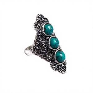 Bagues en pierre naturelle turquoise lapis-lazuli rondes, style romantique, plaquées argent/or, pour hommes et femmes, bagues en pierres précieuses - Product Image 1