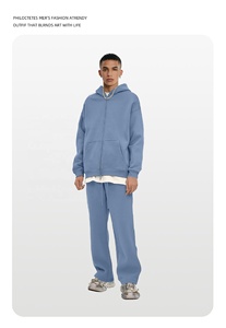 Nouvel ensemble streetwear automne-hiver : Cardigan à double fermeture éclair et pantalon en polaire épaisse doublée de strass pour <span class=keywords><strong>homme</strong></span> - Product Image 6