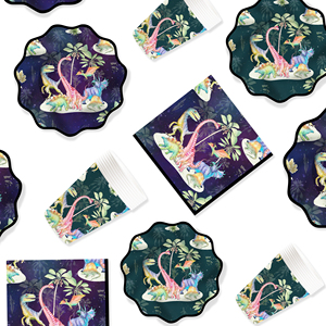 Assiettes, gobelets et serviettes en papier jetables à thème animal dinosaure DAMAI avec un ensemble de vaisselle mignon pour les fournitures de fête - Product Image 4