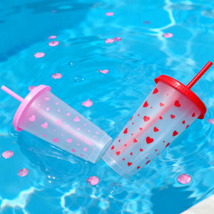 Gobelet réutilisable rose en forme de cœur pour la Saint-Valentin avec couvercle et paille – Cadeau idéal pour meilleure amie, voyage, fête – Tasse en plastique - Product Image 1