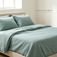 Parure de lit 4 pièces en mélange de lin et coton rouge chaud, housse de couette et taies d'oreiller respirantes toutes saisons pour décoration intérieure moderne