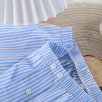 Ensemble de pyjama en coton rayé pour femme avec chemise boutonnée à manches longues et passepoil rouge, tenue d'été décontractée, marque privée