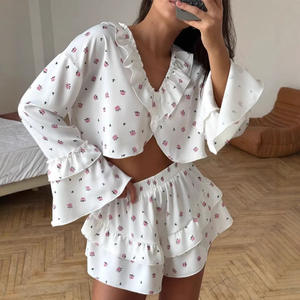 En stock, nuisette à volants, vêtements pour femmes, vêtements de nuit sexy, vêtements de détente pour femmes, pyjamas imprimés pour filles, ensembles de pyjama pour femmes, ensembles de détente pour femmes - Product Image 1