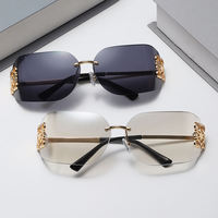 Lunettes de soleil carrées sans monture pour fêtes, branches métalliques florales ajourées, protection UV400, style de luxe, rétro, de créateur, Pro Top