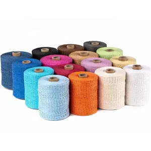 Cinta de Papel de rafia para embalaje artesanal, cuerdas de papel de doble hilo de Color tejido hechas a mano para bolsa de embalaje