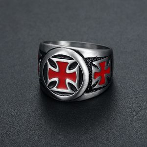 Bague pour homme style <span class=keywords><strong>moto</strong></span> croix templier punk vintage, incrustation en résine époxy, acier inoxydable finition brossée, ne ternit pas - Product Image 2