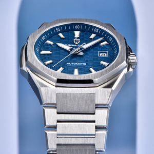 Montre mécanique automatique pour homme, carrée, lumineuse, verre bleu, bracelet en acier inoxydable, étanche 100 m, date - Product Image 3