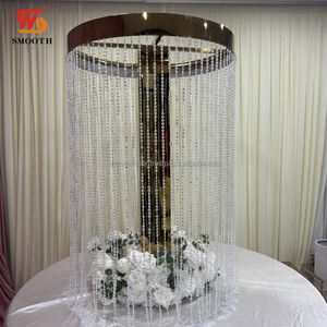 SMOOTH High Quality Metal Table Centerpiece Display <b>Stand</b> Gold Mirror Round Flower <b>Stand</b> With Bead Curtain - Product Image 6