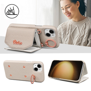 Étui de téléphone en cuir de <span class=keywords><strong>luxe</strong></span> VIETAO, <span class=keywords><strong>porte</strong></span>-téléphone multifonction avec bandoulière, cadre plaqué or rose pour 15 Pro Max - Product Image 3