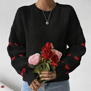 Suéter Casual de Invierno para Mujer LASARO INTERNATIONAL, Cuello Redondo, Color Blanco, Bordado de Corazón Rojo, Manga Regular, 100% Algodón - Product Image 6
