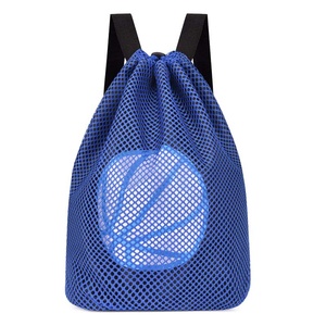 Unisex <b>Black</b> Mesh Drawstring <b>Backpack</b> With Basketball Design Breathable Gym Bag Shoulder Strap Closure - Product Image 2