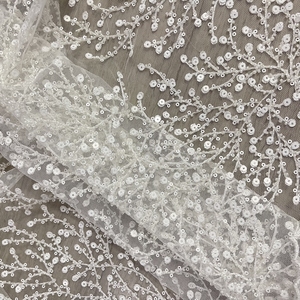 Tissu de dentelle brodé 3d matériel de robe de mariée <span class=keywords><strong>voile</strong></span> de mariée blanc de luxe pour les robes de mariée - Product Image 4