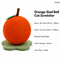 YAOYUE Boule à gratter pour chat en sisal orange, jouet à gratter en corde de sisal ronde avec base en peluche verte en forme de feuille, grandes et petites tailles