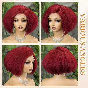 FH 5x5 Lace Front C Type Raw Human Hair #99J <b>Short</b> Bob Glueless Afro Kinky Straight <b>Short</b> <b>Wig</b> Human Hair - Product Image 5