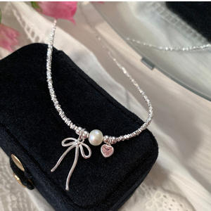 Joyería de moda al por mayor estilo Ballet collar de perlas mujeres verano <span class=keywords><strong>Rosa</strong></span> corazón circón arco collar pulsera - Product Image 6