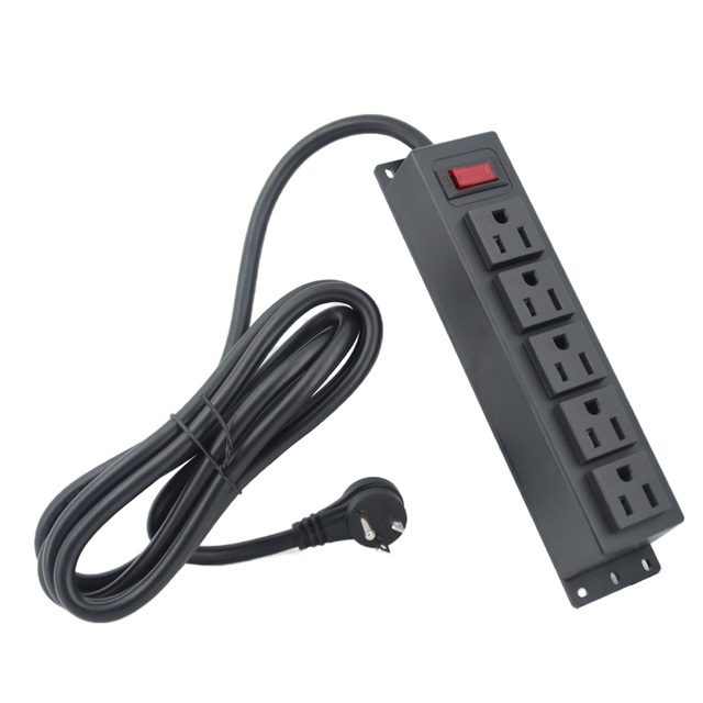 Black Surface Mounted Power Mountable Presa Power Strip Wall Mount Socket 5 AC Outlets Screw Down TR Power Socket in Desk