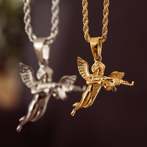 Bijoux pour hommes Hiphops, pendentif Cupid's Revenge Angel, chaîne en or 18 carats, chaîne en acier inoxydable 316L, <span class=keywords><strong>ange</strong></span> 3D avec pistolet, collier - Product Image 3