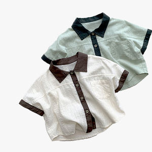 Camiseta de Manga Corta con Bloques de Color para Niños 2026, Estilo Coreano, Holgada, para Niños y Niñas, Ropa de Moda Infantil - Product Image 2