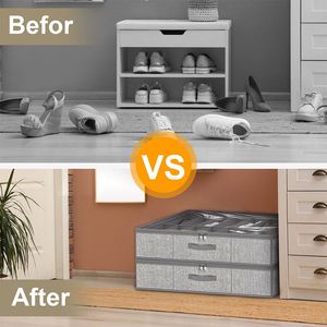 Transparent Square <b>Bed</b> Shoe <b>Storage</b> <b>Box</b> Thickened <b>Plastic</b> Stackable Zipper Space Saving Multifunctional <b>for</b> Home Living Room - Product Image 5