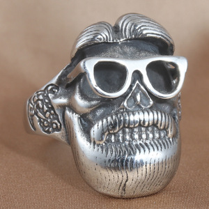 Men's Stainless Steel <b>Skull</b> <b>Ring</b> With Sunglasses Face Design Punk Style Jewelry Gift Silver Color 213029 - Product Image 1