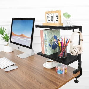 Desktop Double Layer Bookcase 2 Tier Tabletop Clip Storage <b>Rack</b> For Books And Electronics Organizer - Product Image 2