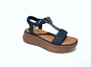 Sandalias de plataforma con correa en T trenzada para mujer, decoración de diamantes de imitación, zapatos de playa de verano con plataforma y sin cordones - Product Image 2