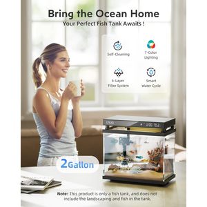 Kit de Acuario Inteligente URUQ de Vidrio Negro UHD de 2 Galones Garantía de 2 Años Bomba de Agua Silenciosa Caja de Temperatura de 7 Colores Autolimpiante Moderno - Product Image 2