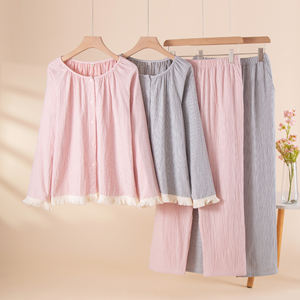 Nouvel Arrivage – Ensemble Pyjama Femme 100 % Coton Doux et Confortable en Gaze Tissée Colorée avec Franges – Collection Printemps/Été - Product Image 1
