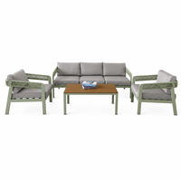 Salbeigrünes Seilgewebtes Sofa-Set 3-Sitzer mit 2 Sesseln und Couchtisch Gartenmöbel mit Grauen Kissen für den Garten