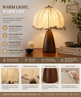 Lampe de table rustique en bois de noyer et fer, abat-jour en lin plissé, base en bois massif, lampe de table en métal pour salon de style farmhouse