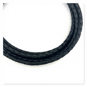 Vente en gros de cordon en cuir tressé noir mat de 4 mm plaqué argent 925 pour la fabrication de bijoux, colliers, bracelets, accessoires de mode, grande taille - Product Image 1