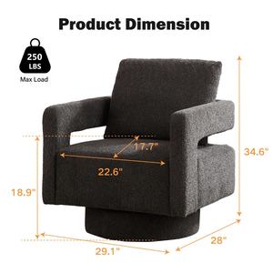 Poltrona Girevole Moderna di Lusso in Tessuto Bouclé con Struttura in <span class=keywords><strong>Legno</strong></span>, Schienale Aperto, Sedia con Braccioli per Salotto - Product Image 2