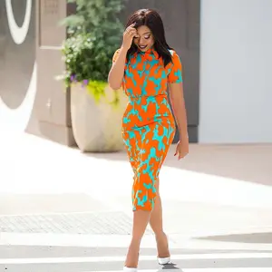 Aschulman 사용자 정의 오렌지 Splodge 디지털 인쇄 2023 숙녀 앙카라 가운 가운 캐주얼 여름 아프리카 인쇄 미디 드레스
