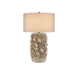 Mixed Seashell Encrusted Cylinder Coastal Table Lamp | Beachy Nautical Lighting for Seaside Hotel & Vacation Home - Product Image 5