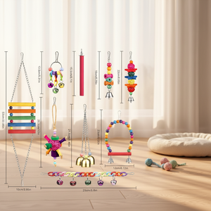 Hot Sale Luxury Eco-Friendly 9 Pack Bird Swing Natural Wood Cotton Rope Stand Hanging Perch <strong>Parrot</strong> Chewing <strong>Toys</strong> Bite-Resistant - Product Image 3