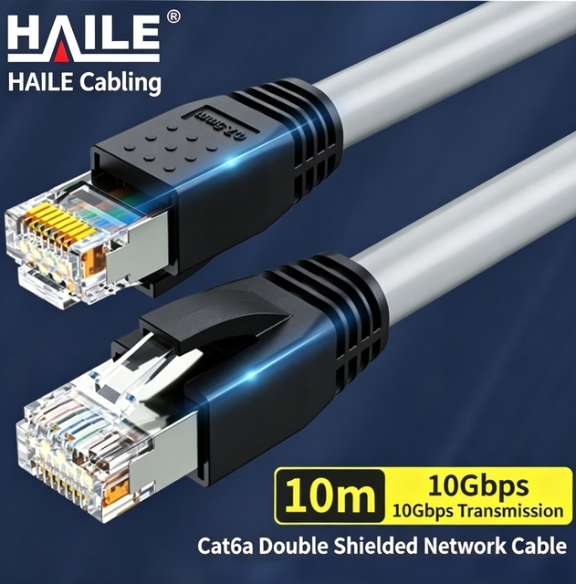10M Cat6A SFTP Patch Cord, 0.57mm Solid Oxygen-Free Copper, 10G Shielded Ethernet Cable Grey
