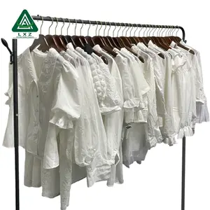 Used Women White Cotton Blouse Second Hand Ladies Blouse Casual Simply Style Mixed Wholesale Clothes