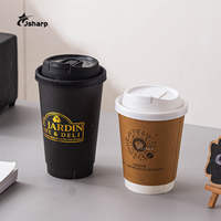 Gobelet à café en papier jetable personnalisé, recyclable, à double paroi, avec couvercle et manchon